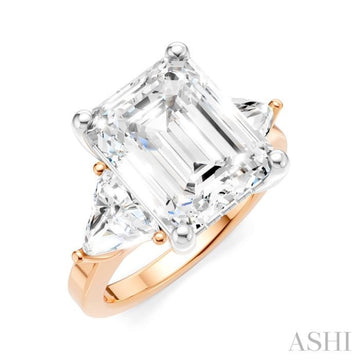 1 1/10 Ctw Emerald Shape Trillion and Round Cut Diamond Semi-Mount Engagement Ring in 14K Rose and White Gold